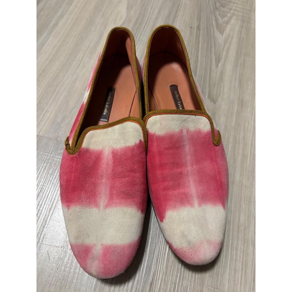 Meher Kakalia Pink Tie Dye Velvet Loafers Smoking Slippers Size 40 Handcrafted